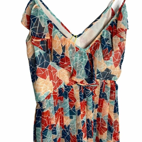 BCBGeneration Dress size Medium Multicolor Geometric Chiffon Light Weight Ruffle - Picture 11 of 12